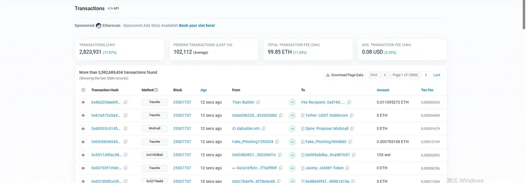 የ Etherscan የግብይት ዝርዝር፣ ሃሽ፣ የሁለቱ ወገኖች አድራሻ፣ መጠንና ክፍያ ያሳያል
